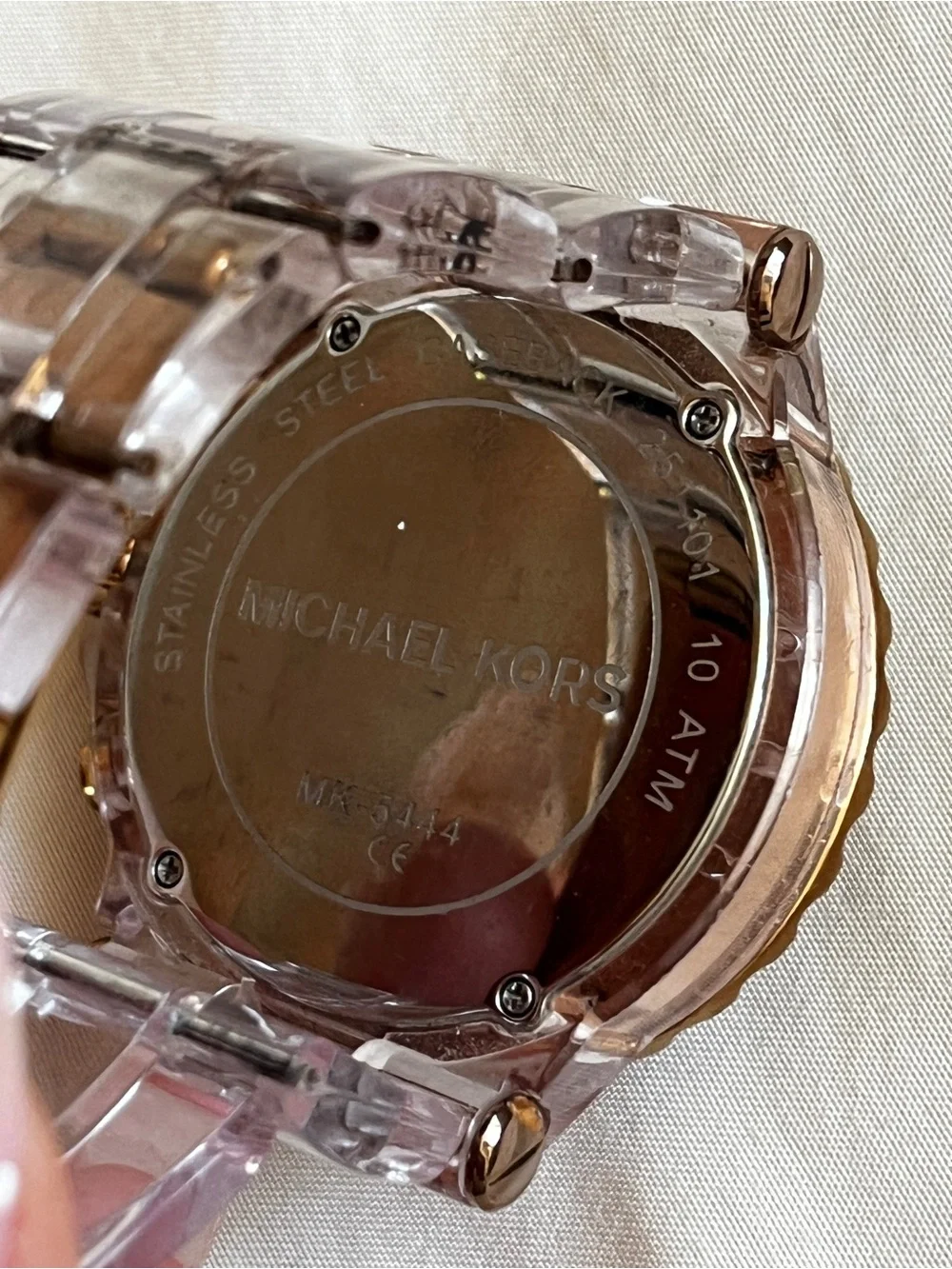 Michael Kors Clear Rose Gold Chronograph Watch